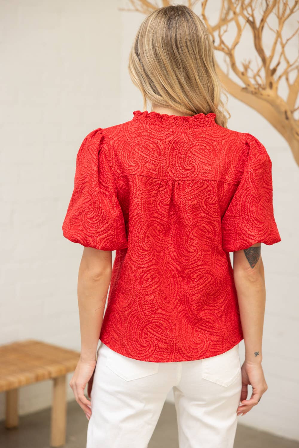 V-Neck Jaquard Top