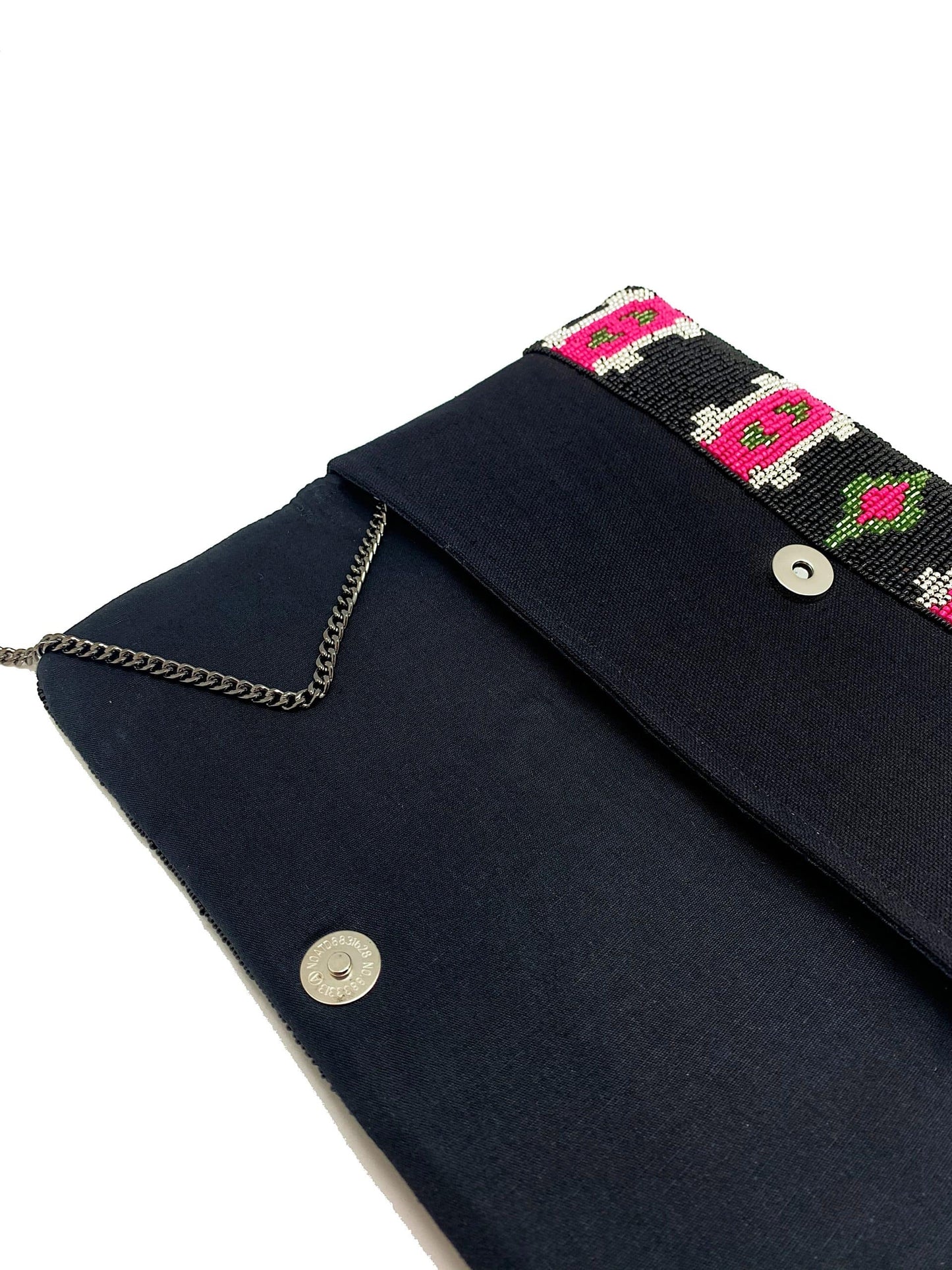 BLACK & FUCHSIA IKAT BEADED CLUTCH