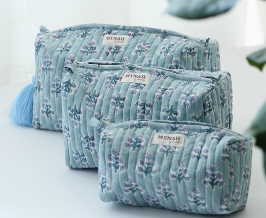 Dusty Blue Floral Travel Pouch