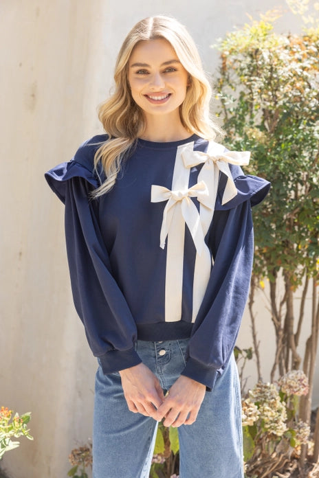 Twill Tape Bow Detailed Long Sweatshirts