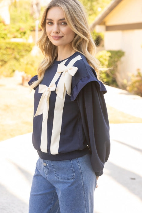 Twill Tape Bow Detailed Long Sweatshirts