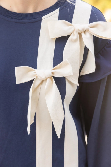 Twill Tape Bow Detailed Long Sweatshirts