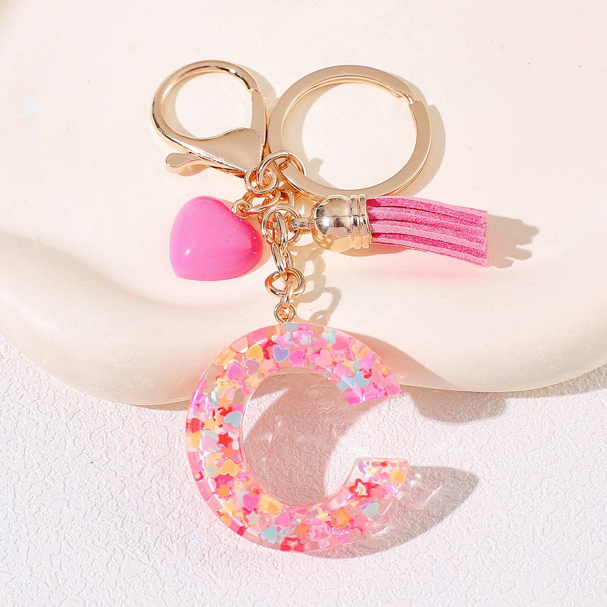 Pink Sequin Initial Keychains