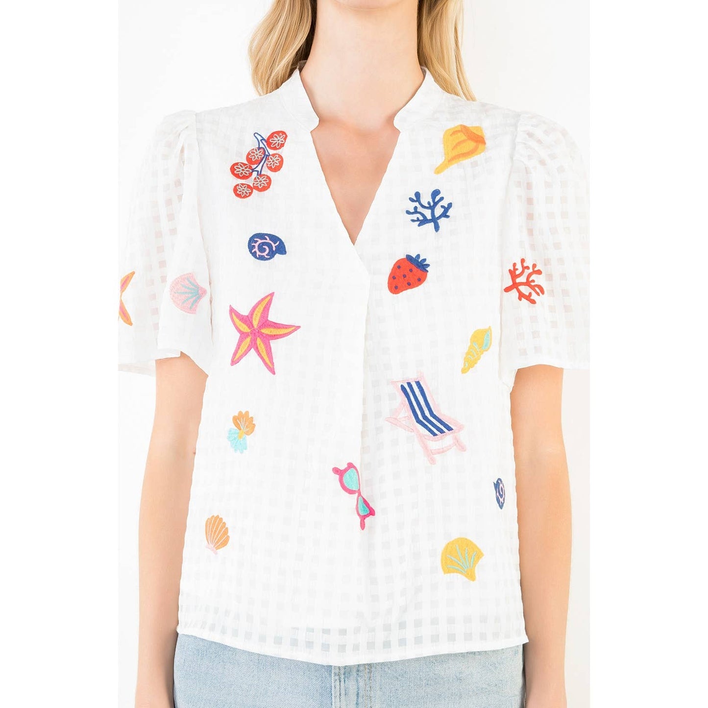 THML Short Sleeve Embroidery Detail Top