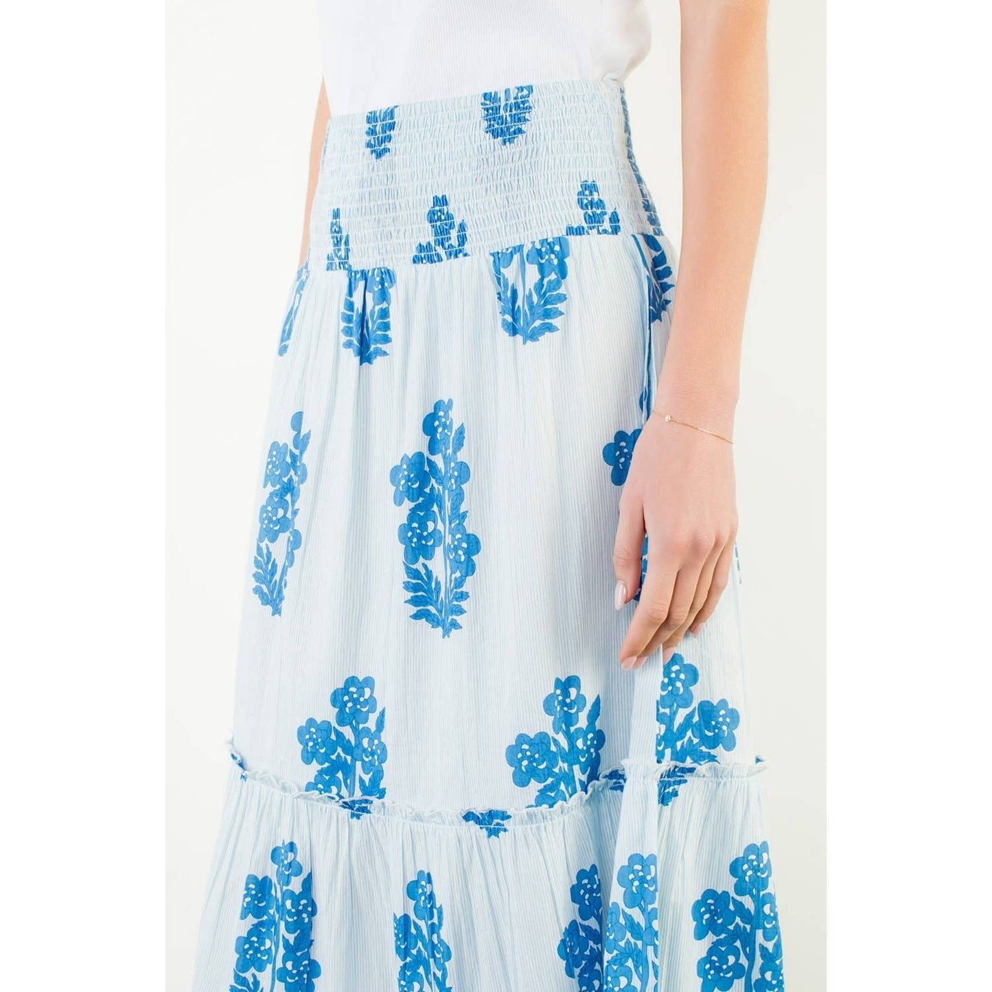 THML Smocked Waist Floral Pattern Long Skirt