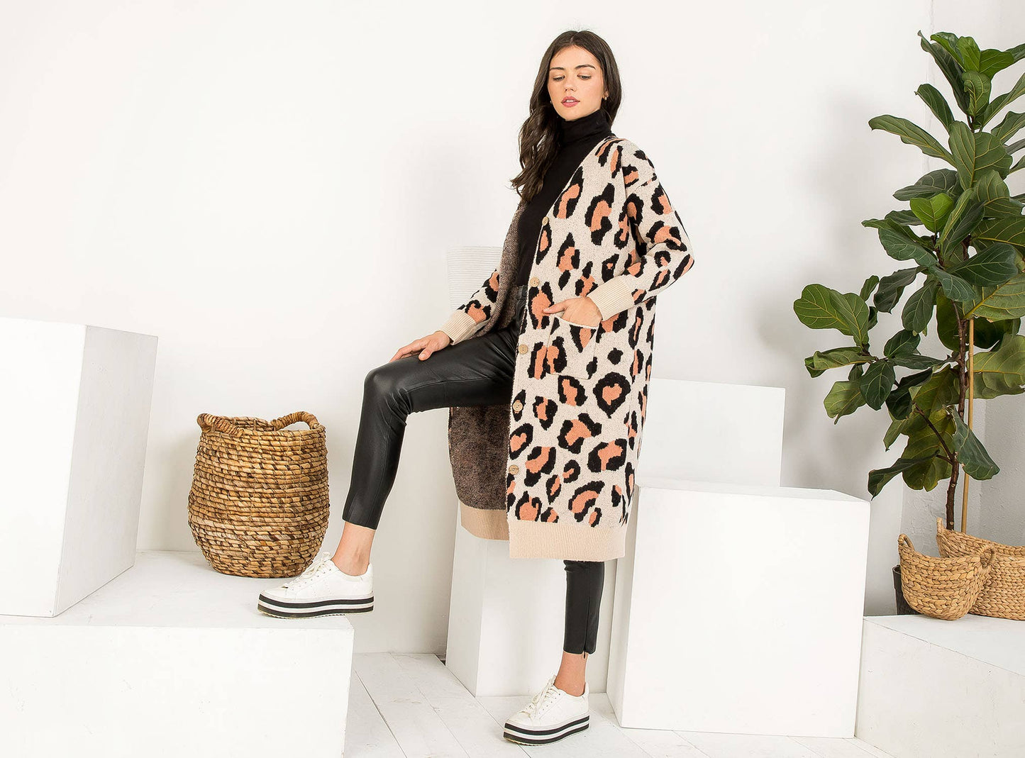 THML Cheetah Knit Long Cardigan