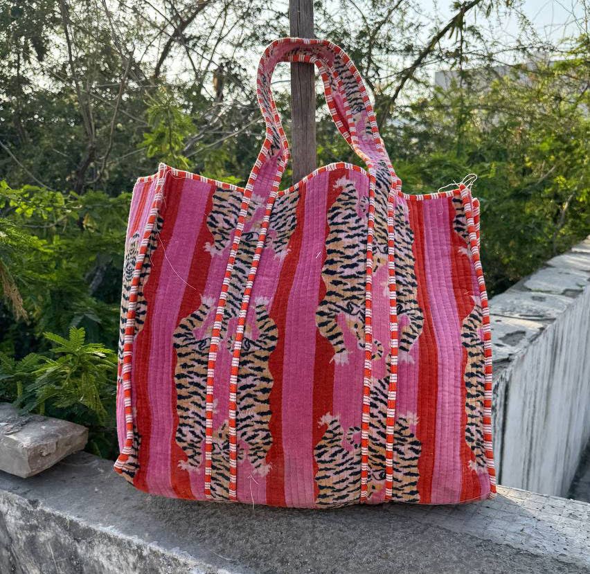 Tiger Print Velvet Large Tote