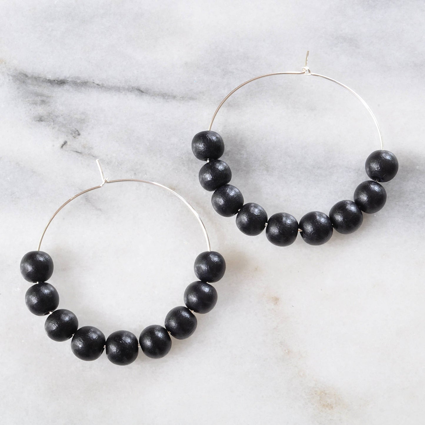 Wood Bead Hoop Earrings