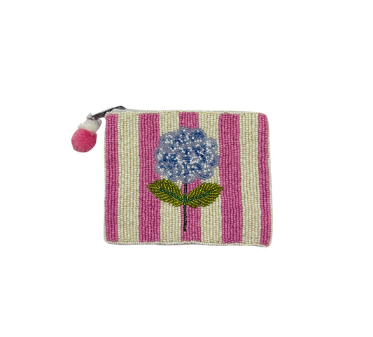 Striped Hydrangea  Beaded Pouch