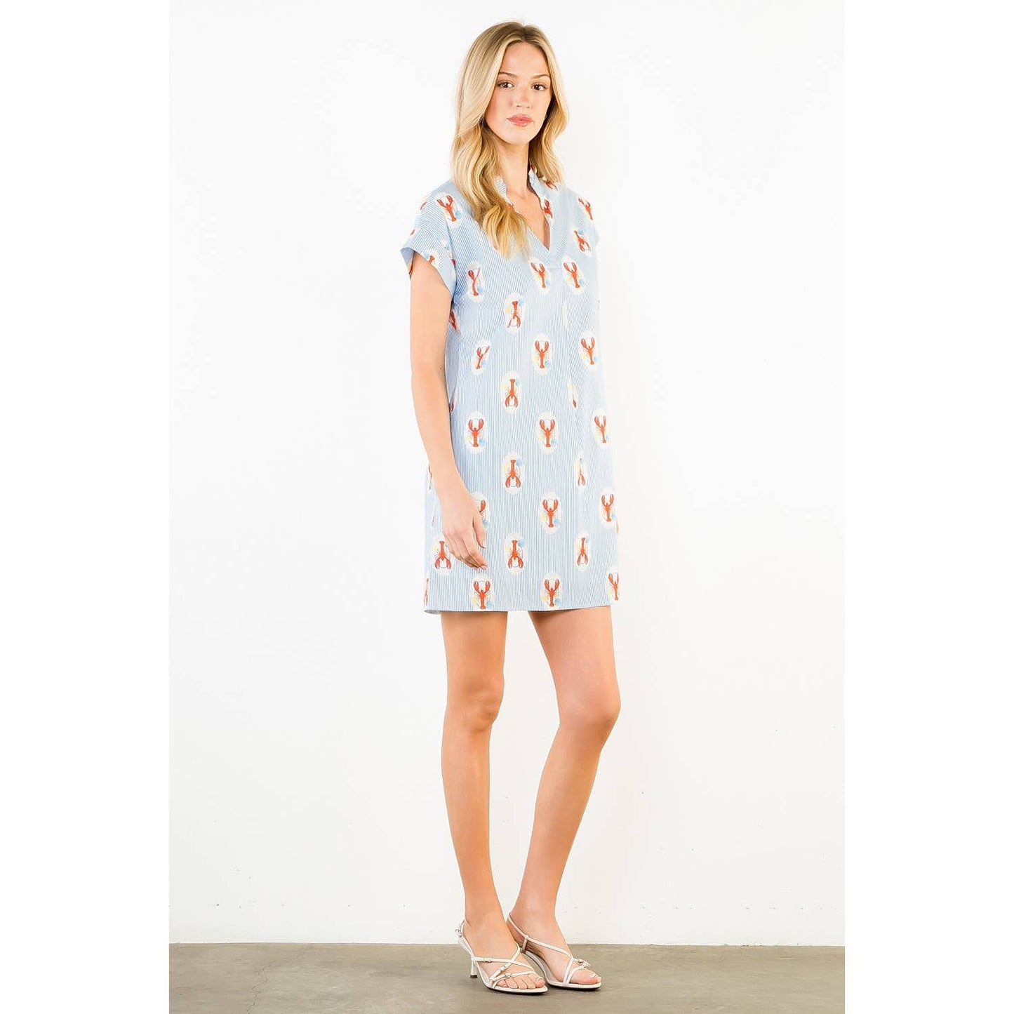 THML Striped Short Sleeve Lobster Print Dress