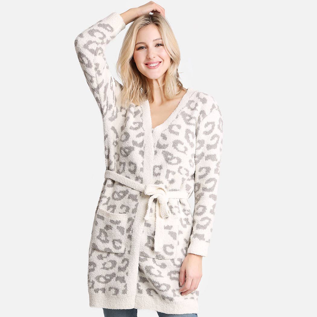 Leopard Print Soft Robe w Pockets & Belt