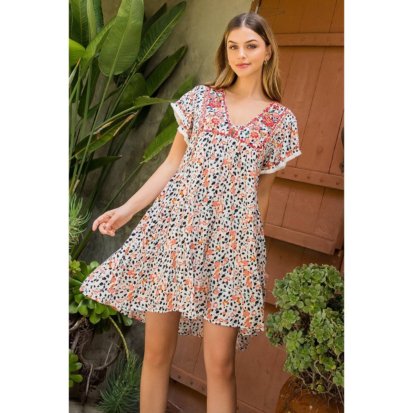 THML Mixed Print Embroidered Dress