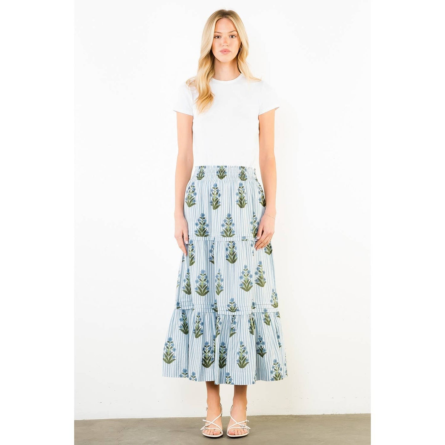 THML Long Striped Floral Pattern Skirt