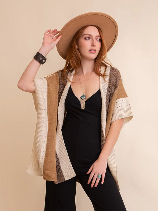 Colorblock Striped Knit Poncho