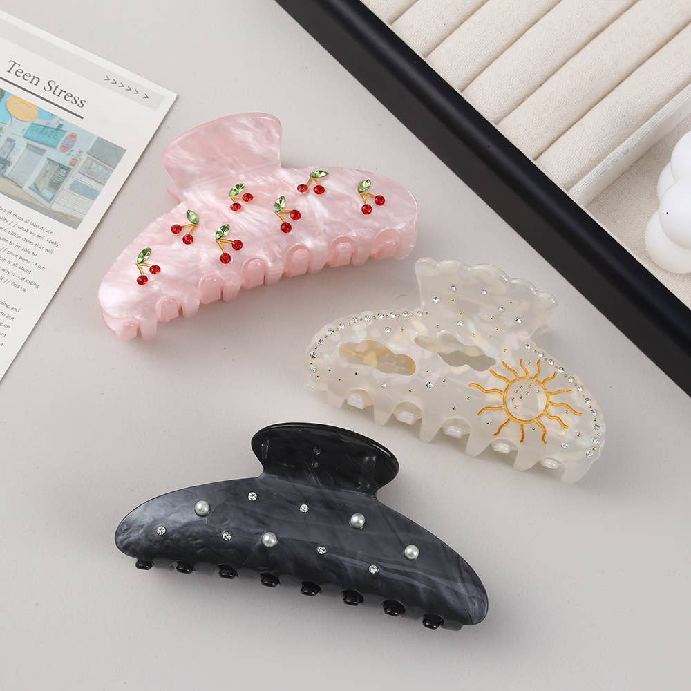 Cherry & Sun Embellished Acetate Hair Claw Clip