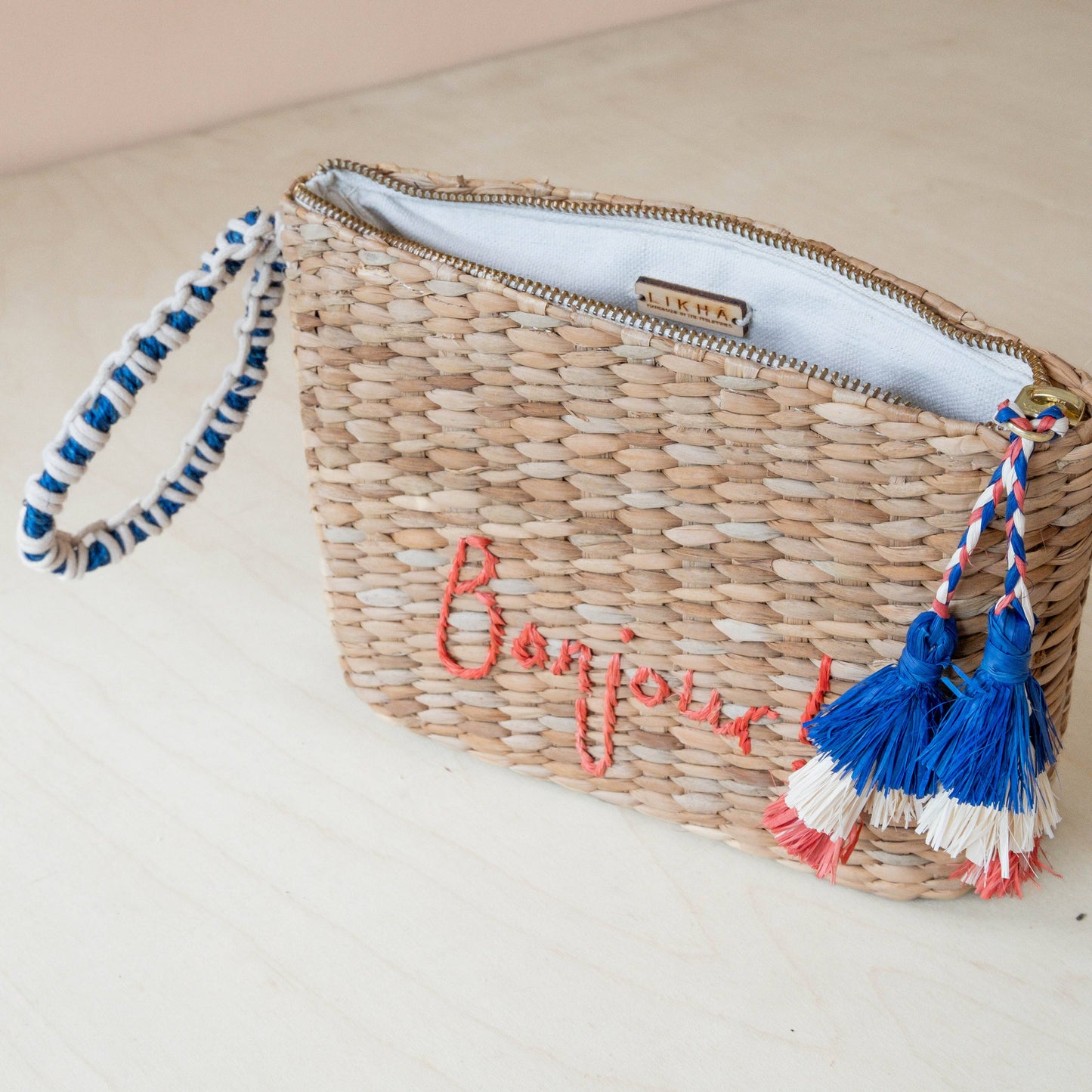Hand Woven Embroidered Bonjour Wristlet