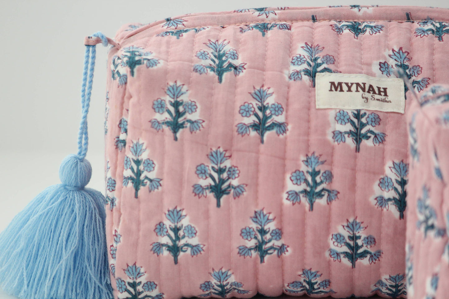 Dusty Pink Blue Floral Travel Pouch