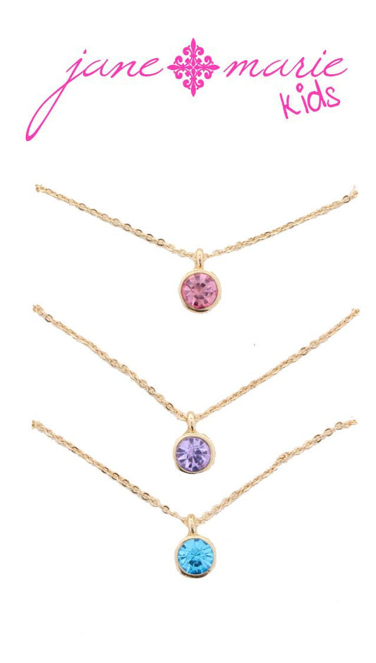 Kids Pink, Lavender, Blue Crystal Necklace