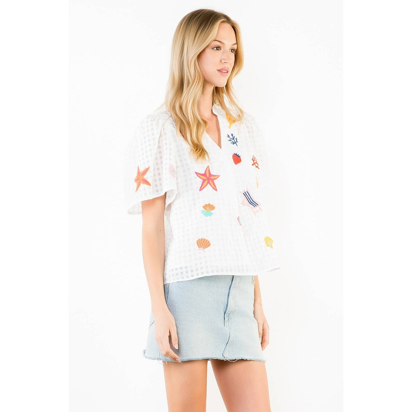THML Short Sleeve Embroidery Detail Top