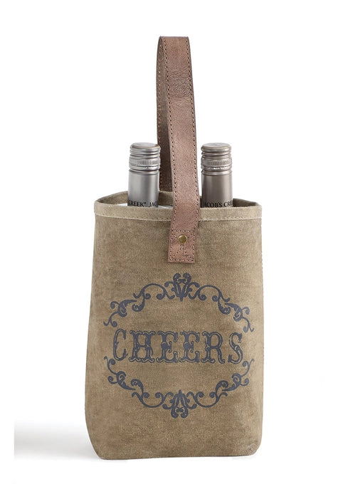 Cheers Up-Cycled Canvas Double Wine Bag