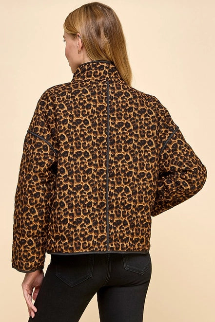 Cheetah Print Front Zip Up Jacket