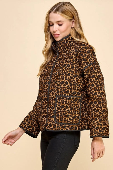 Cheetah Print Front Zip Up Jacket