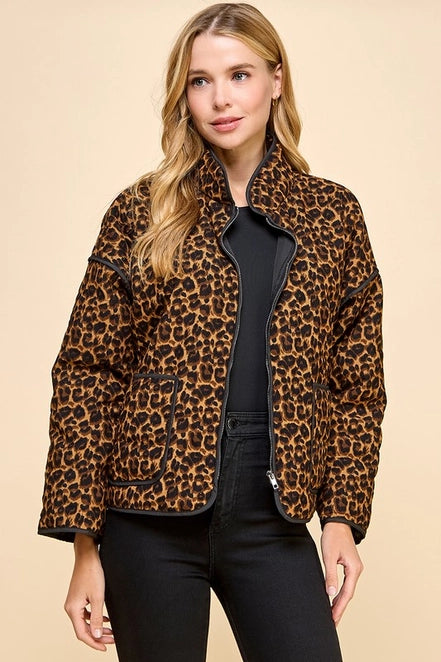 Cheetah Print Front Zip Up Jacket