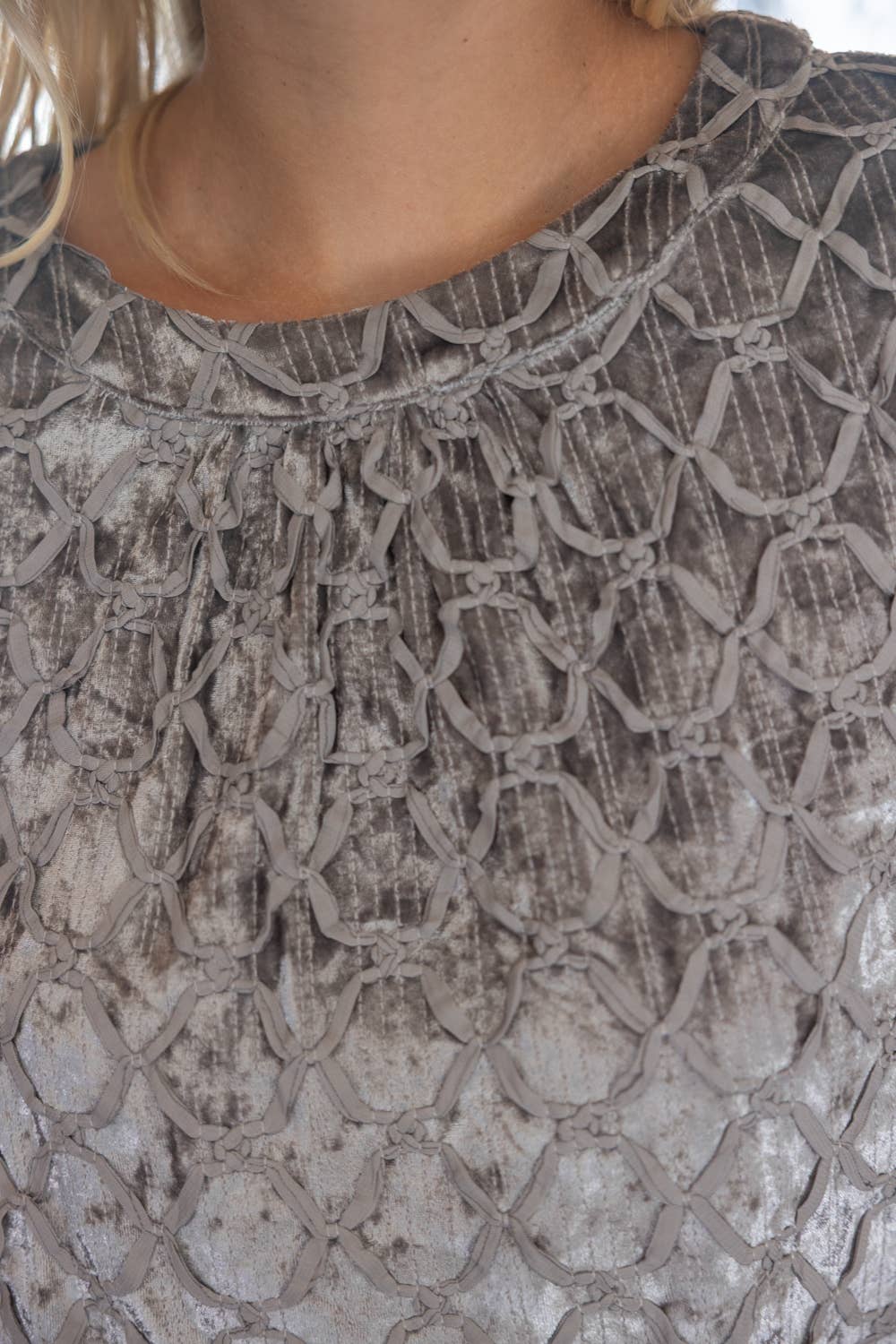 Crushed Velvet Bubble Sleeve Top