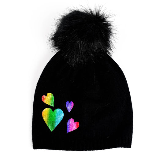 Metallic Hearts Pom Beanie