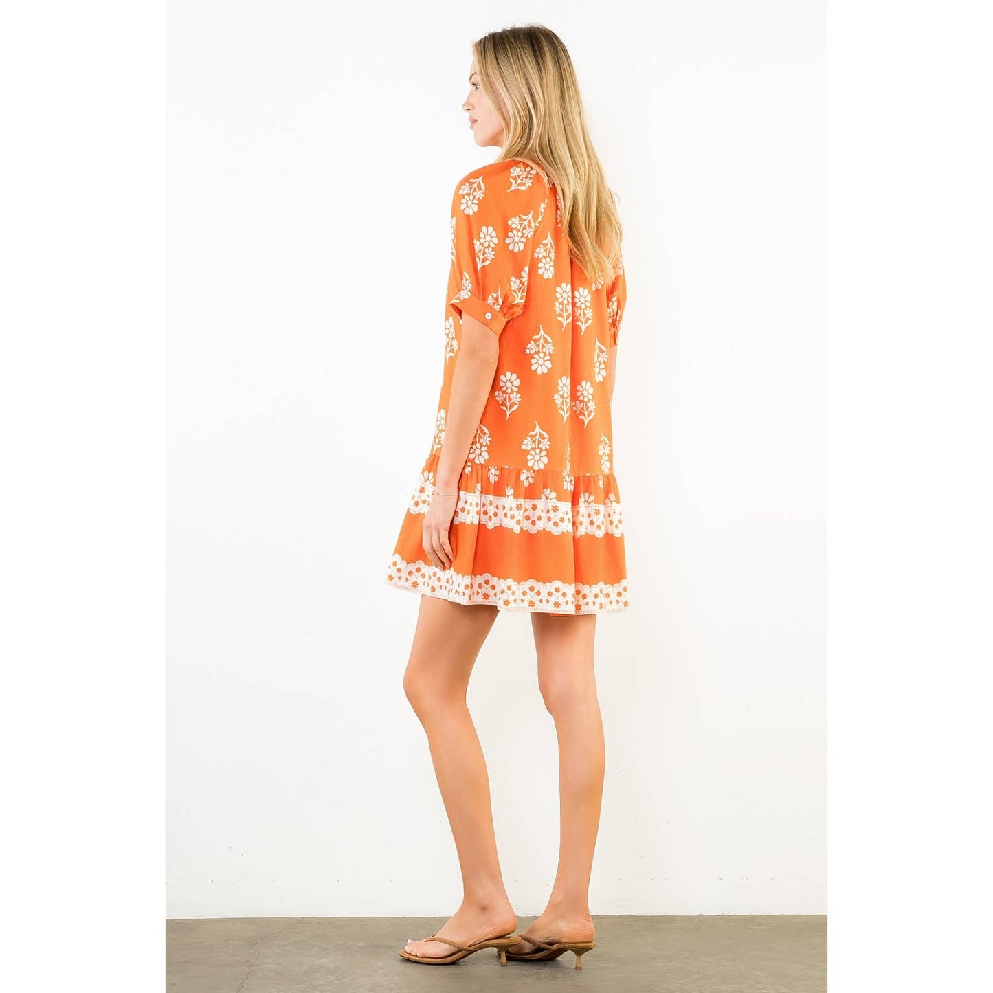 THML Short Sleeve Button Up Floral Pattern Dress