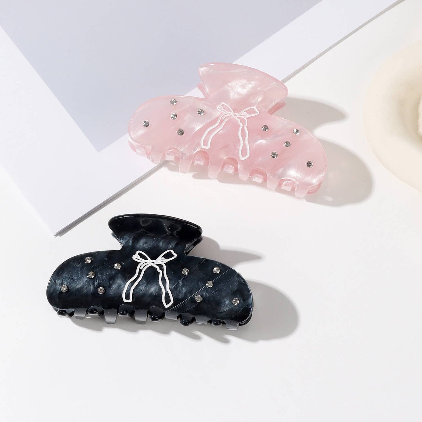 Bow Print & Rhinestone Embellished Hair Clip