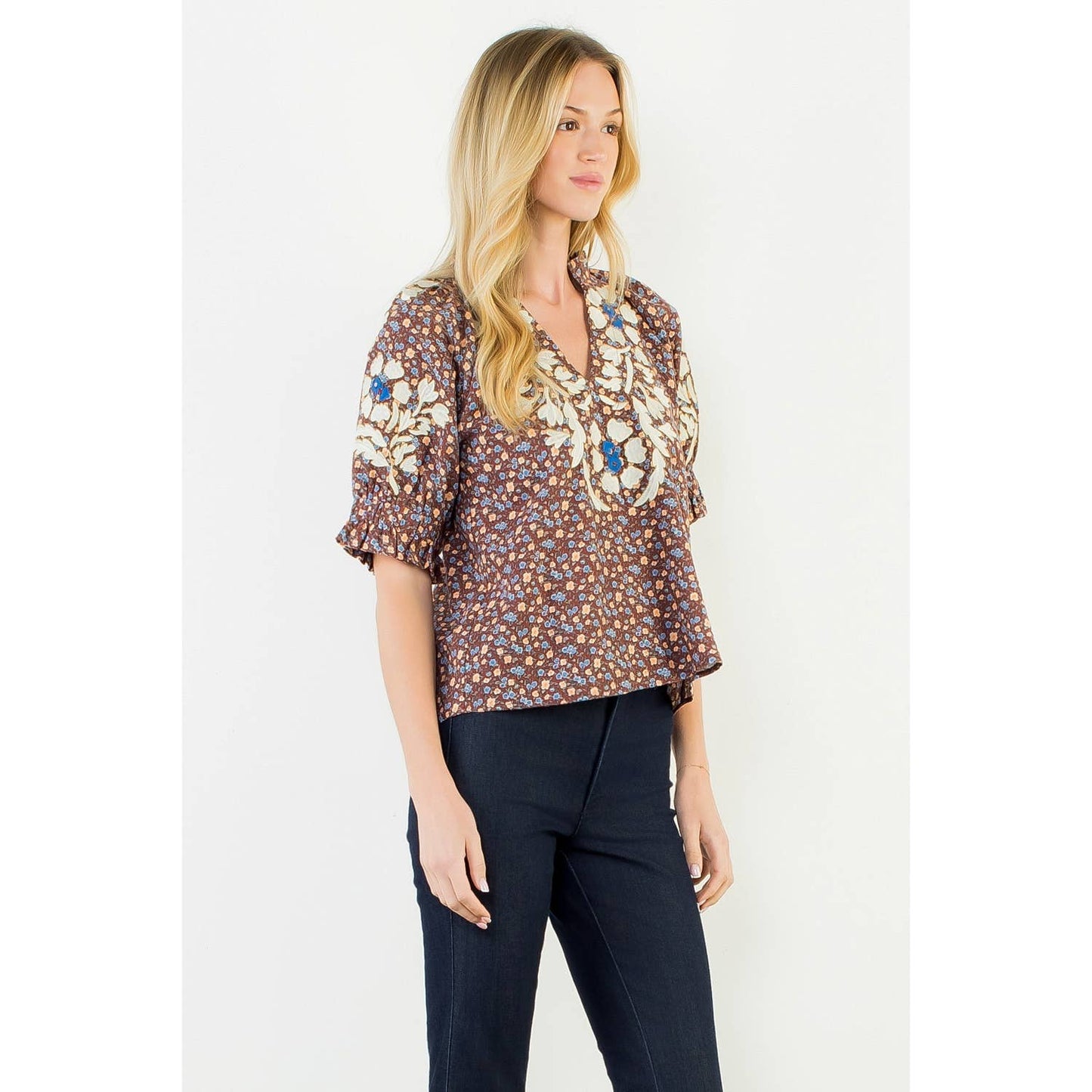 THML Floral Print Top With Embroidery