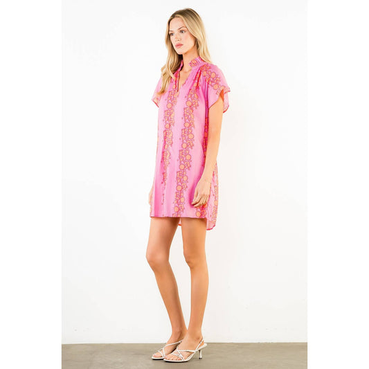 THML Short Sleeve Floral Pattern V-Neck Dress