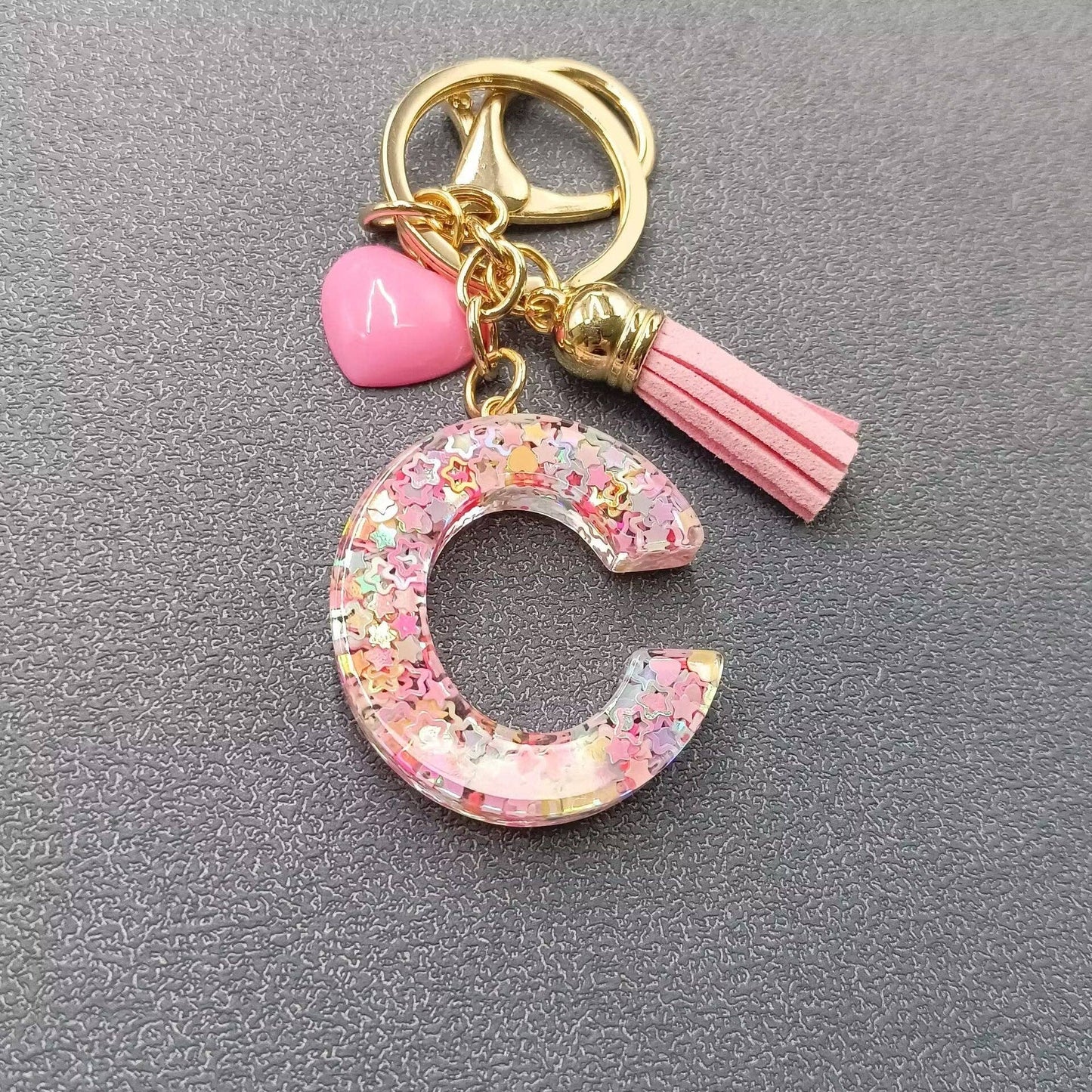 Pink Sequin Initial Keychains