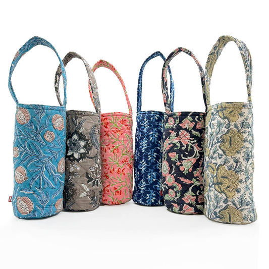 Block Printed Cotton Quilted Wine Bags