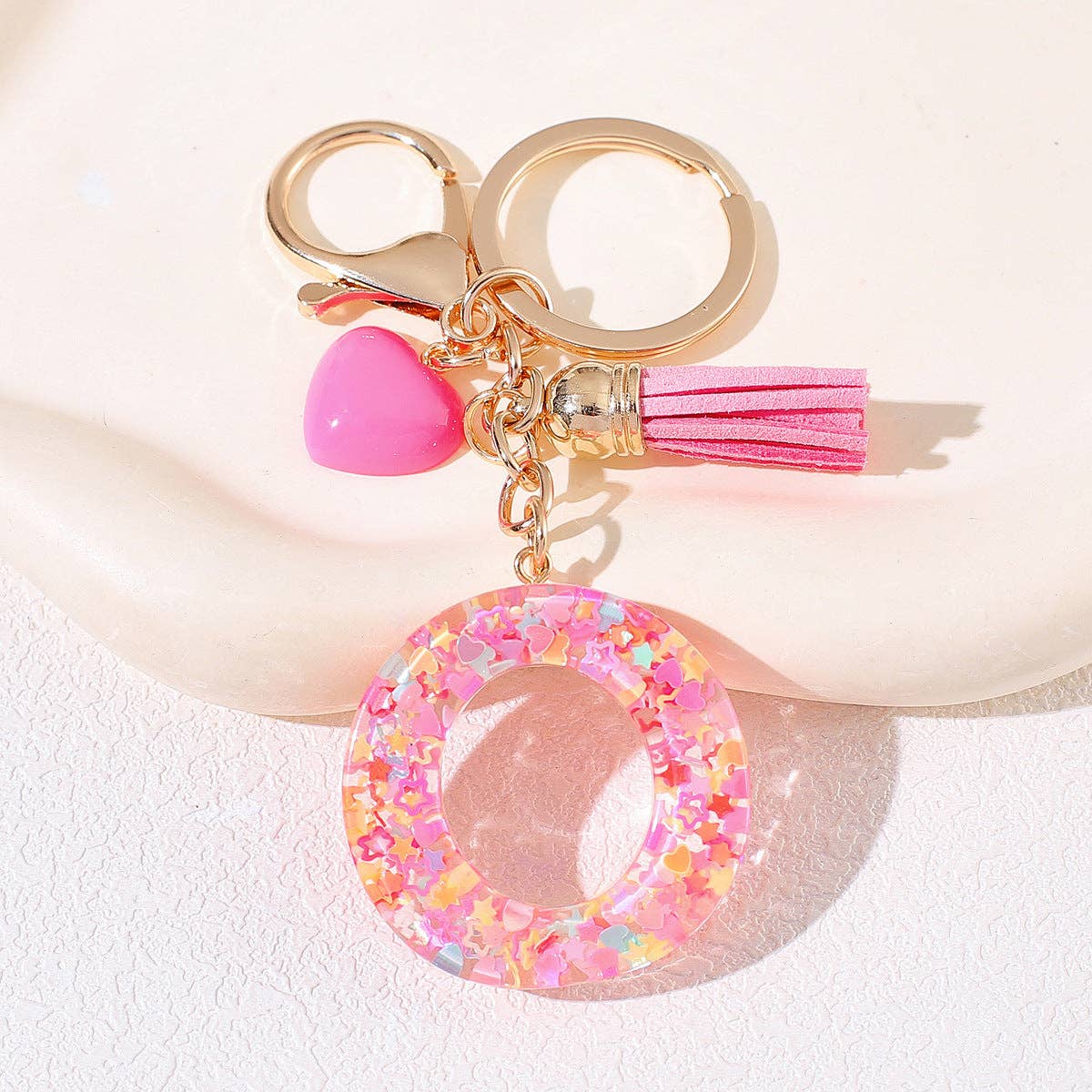 Pink Sequin Initial Keychains