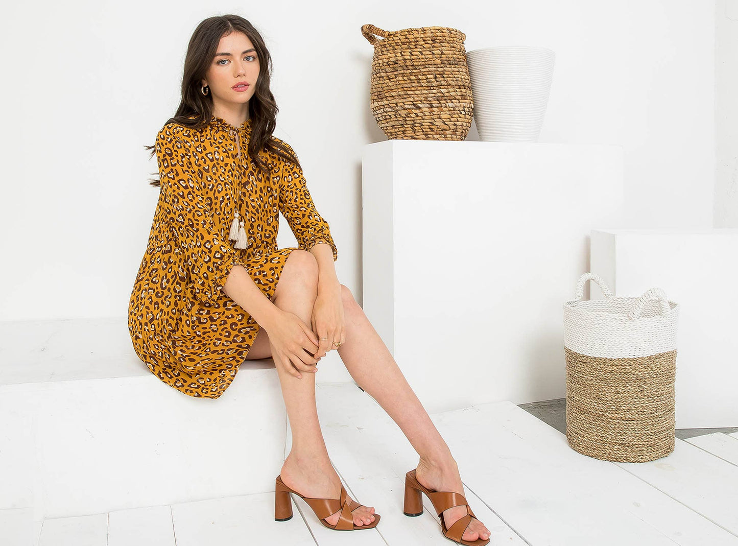 THML Cheetah Print Tiered Dress