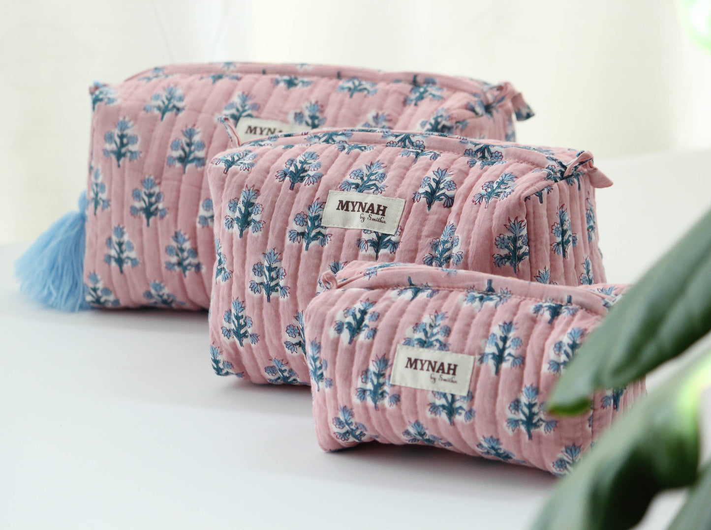 Dusty Pink Blue Floral Travel Pouch