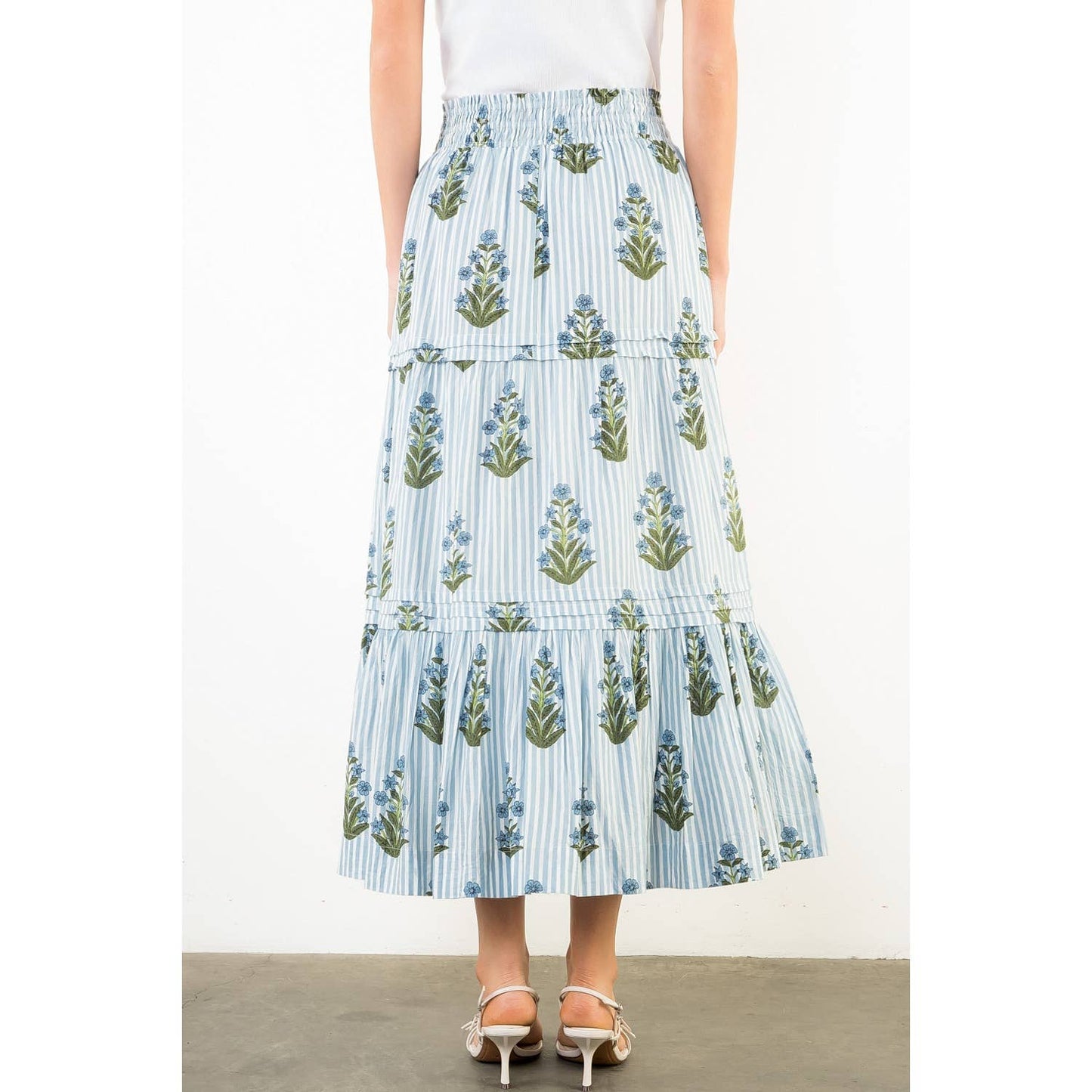 THML Long Striped Floral Pattern Skirt