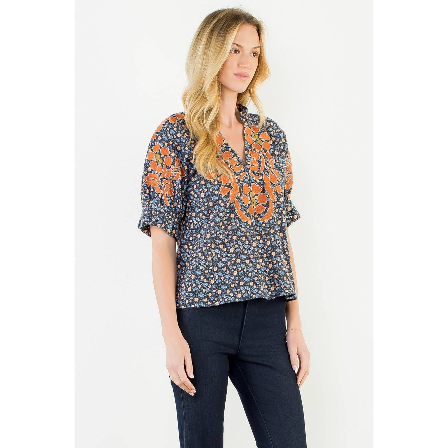 THML Floral Print Top With Embroidery