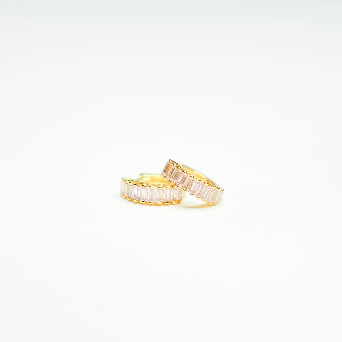 Pink Champagne Baguette Huggie Earrings