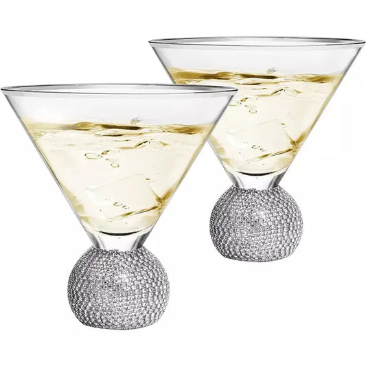 Diamond Crystal Silver Stemless Martini Glasses