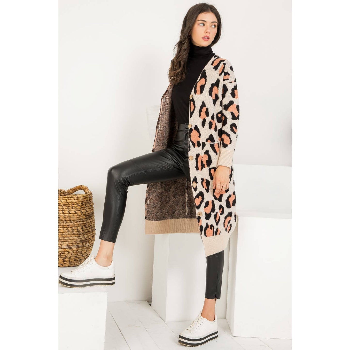 THML Cheetah Knit Long Cardigan