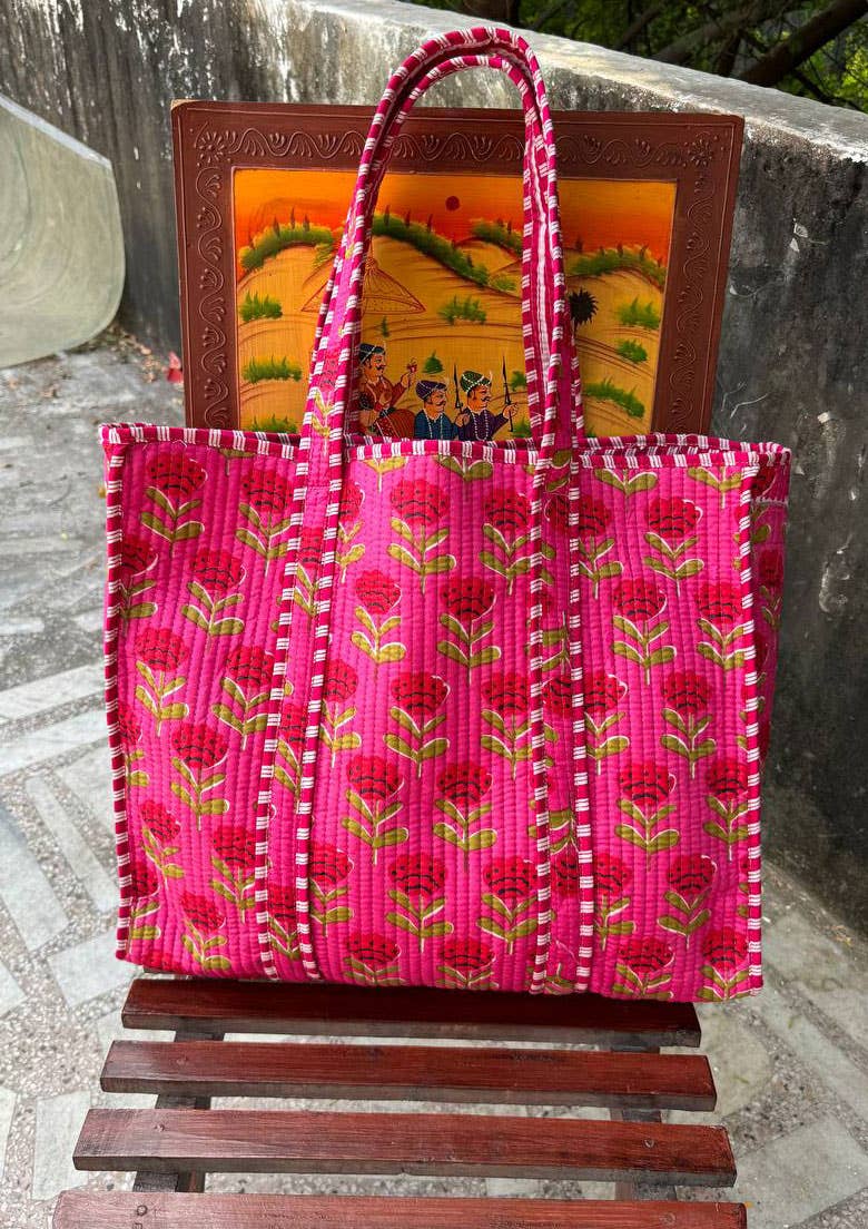 Hot Pink Block Print Tote