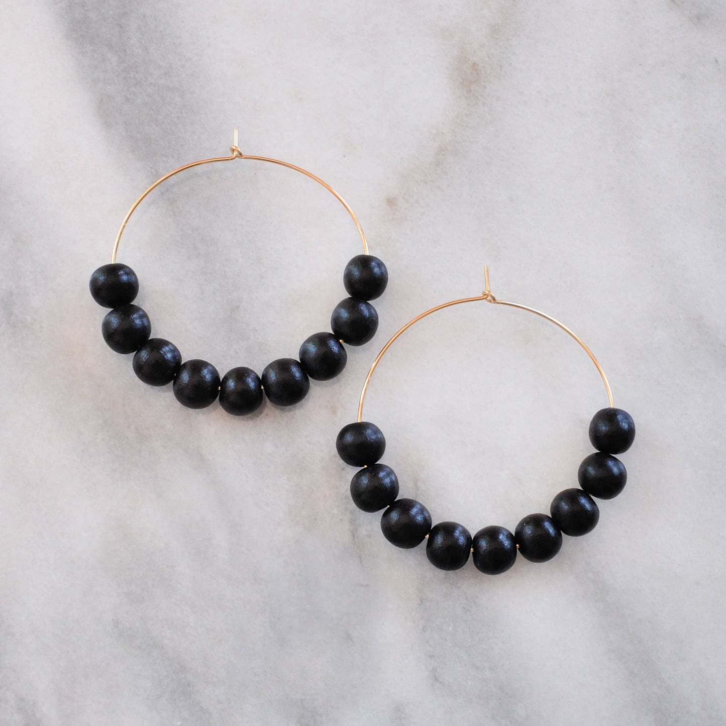 Wood Bead Hoop Earrings