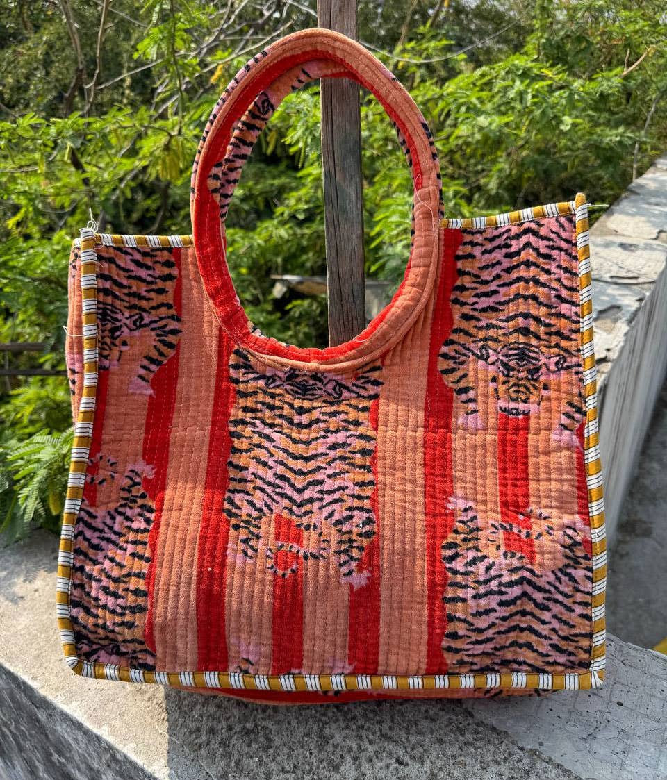 Tiger Velvet Quilted Tote
