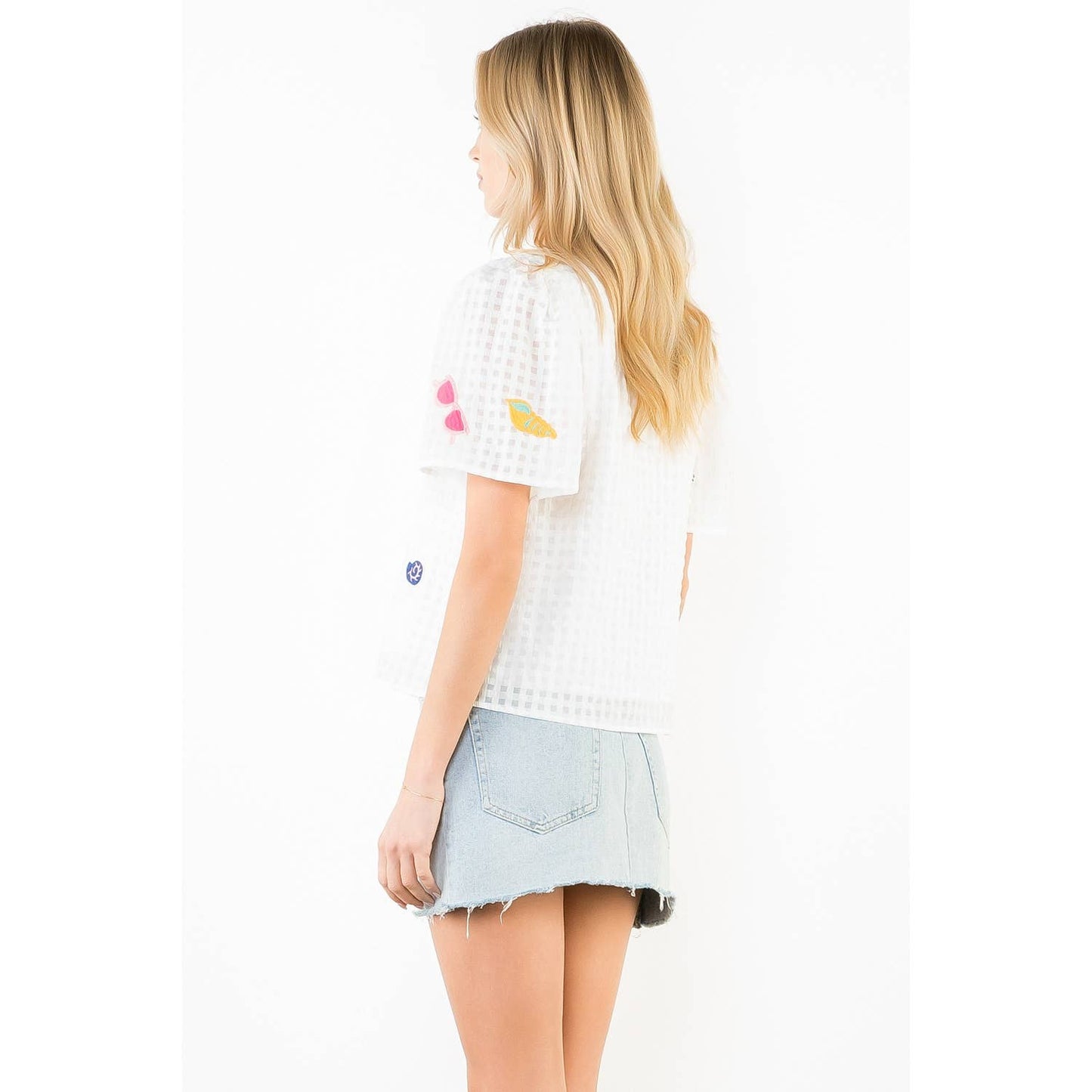 THML Short Sleeve Embroidery Detail Top