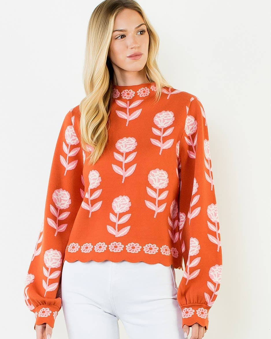 THML Flower Print Turtle Neck Sweater