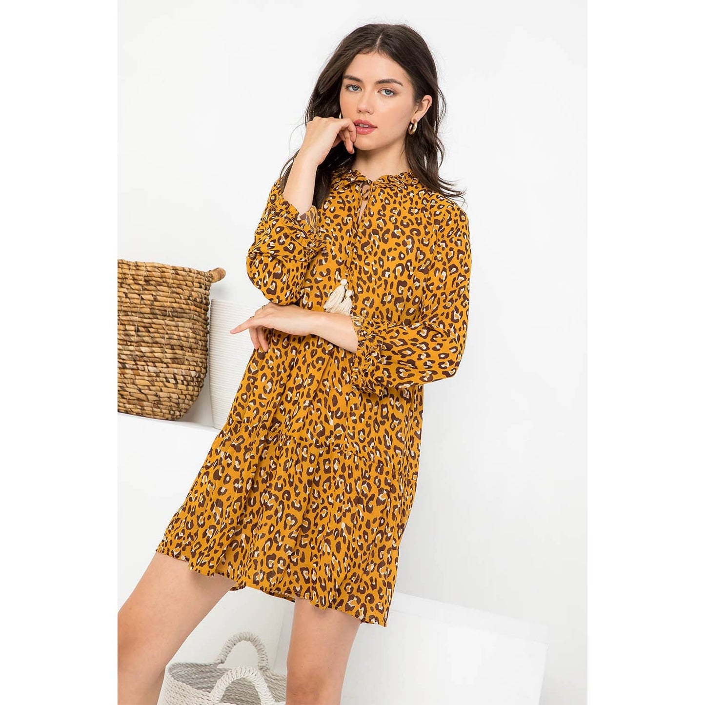 THML Cheetah Print Tiered Dress