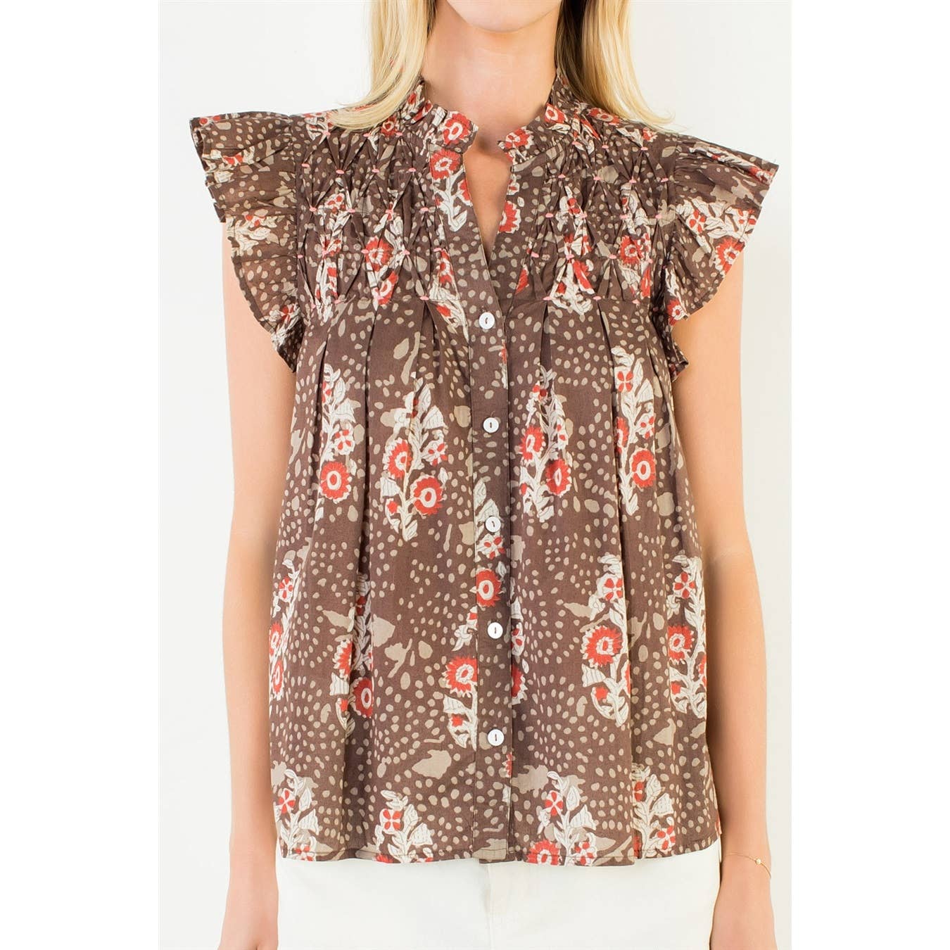 THML Flutter Sleeve Floral Smock Top